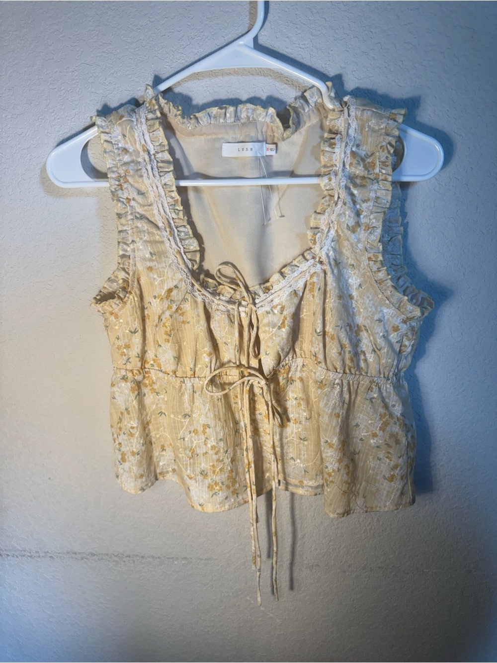 Lush Yellow Floral Ruffle Tie-Front Camisole